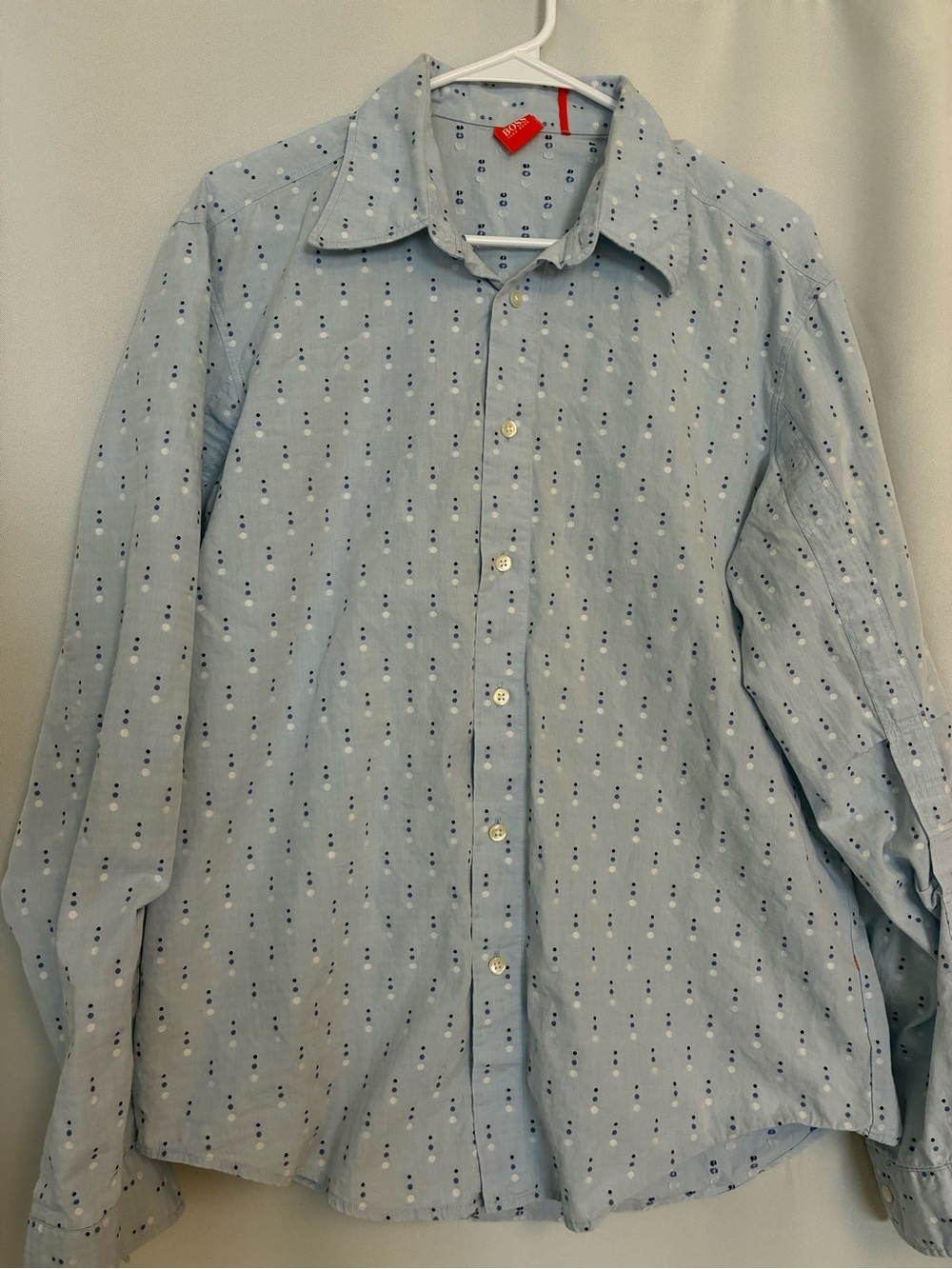 Hugo Boss Light Blue Dot-Print Button Down Shirt
